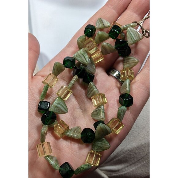 Fairycore Geometric Green Gemstone And Glass Beaded Necklace - Picture 5 of 6